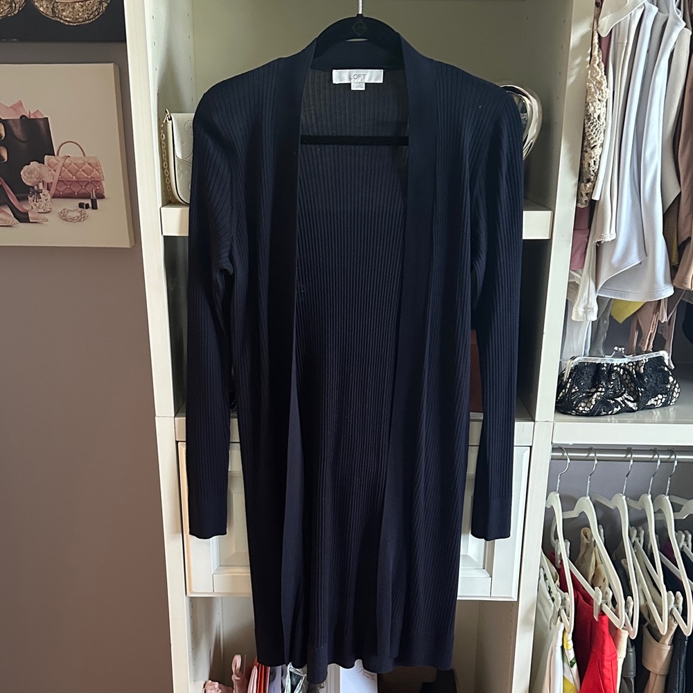 LOFT Women's Dark Blue Open Cardigan